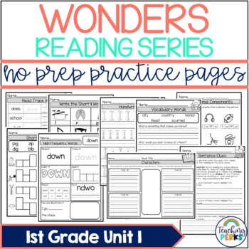 Preview of Wonders 1st Grade Worksheets Unit 1 No Prep Practice Pack w/ Games & Activities