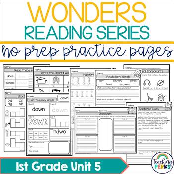 Preview of Wonders 1st Grade Worksheets Unit 5 No Prep Practice Pack w/ Games & Activities