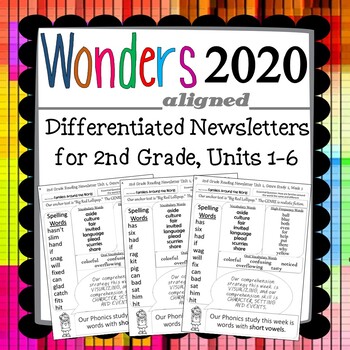 Preview of Wonders 2020 Second Grade Newsletters, Units 1-6