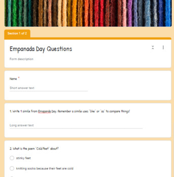 Preview of Wonders 2020 Empanada Day Google Forms Questions