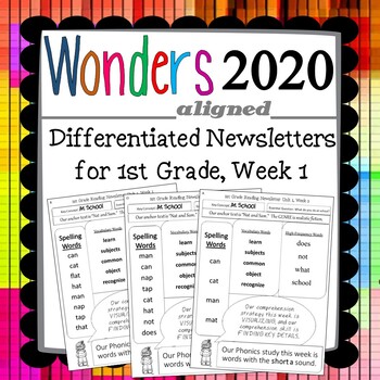 Preview of Wonders 2020 First Grade Newsletters, Week 1 Freebie