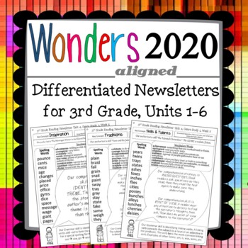 Preview of Wonders 2020 Third Grade Newsletters, Units 1-6 (NonEditable)