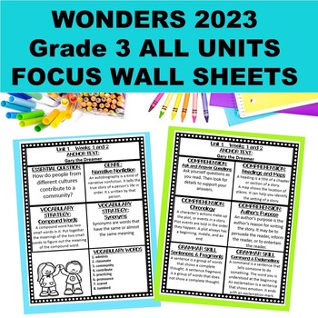 Preview of McGraw-Hill Wonders 2023 Grade 3 Focus Wall Sheets