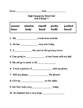 Wonders 2nd Grade High Frequency Word Tests Unit 5 Week 1 by Annette Sims