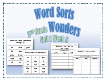 Preview of Wonders 2nd Grade Unit 1 Week 5 Spelling Word Sort