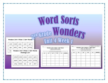 Preview of Wonders 2nd Grade Unit 4 Week 1 Spelling Word Sort