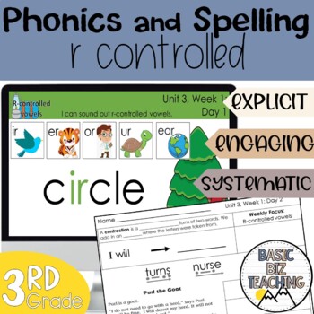 Preview of R Controlled Vowels er digital and print phonics and spelling lessons