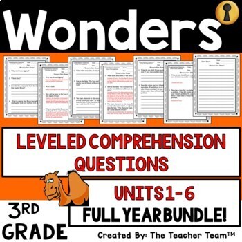 Preview of Wonders 3rd Grade Unit 1 -6 Reading Comprehension Questions | Printable Bundle