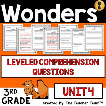 Preview of Wonders 3rd Grade Unit 4 Reading Comprehension Questions, 2017 | Printable