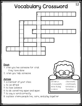 Wonders 3rd Grade Vocabulary Crossword Puzzles Unit 1 by