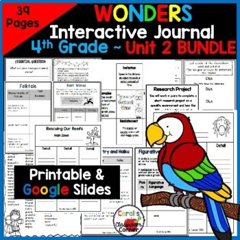 Preview of Wonders Reading 2017 4th Grade Interactive Notebook Unit 2 Bundle Google Digital