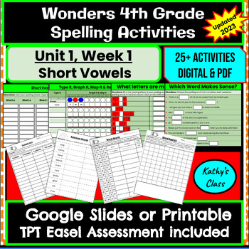 Preview of Wonders 4th Grade Spelling Activities: Unit 1, Week 1-Short Vowels