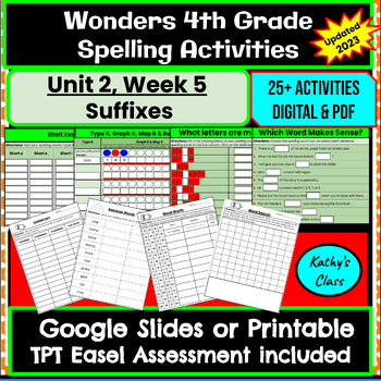 Preview of Wonders 4th Grade Spelling Activities: Unit 2, Week 5- Suffixes