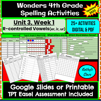 Preview of Wonders 4th Grade Spelling Activities: Unit 3, Week 1-r-controlled vowels