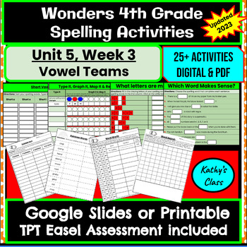 Preview of Wonders 4th Grade Spelling Activities: Unit 5, Week 3-Vowel Teams