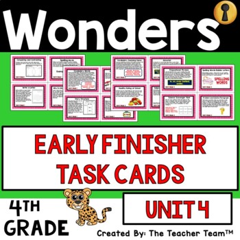 Preview of Wonders 4th Grade Unit 4 Early Finishers Task Cards, 2017 | Printable