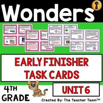 Preview of Wonders 4th Grade Unit 6 Early Finishers Task Cards, 2017 | Printable