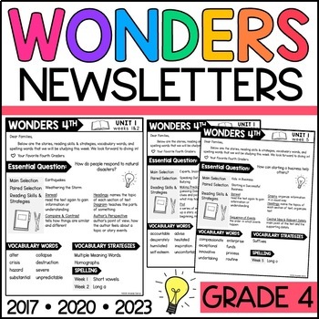 Preview of Wonders 4th Grade Weekly Newsletters (Week in Focus) 2023, 2020, and 2017
