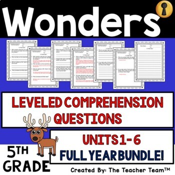 Preview of Wonders 5th Grade Unit 1 -6 Comprehension Questions, 2017 | Printable Bundle