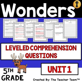 Preview of Wonders 5th Grade Unit 1 Comprehension Questions, 2017 | Printable