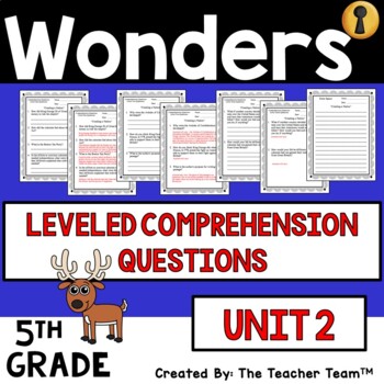 Preview of Wonders 5th Grade Unit 2 Comprehension Questions, 2017 | Printable
