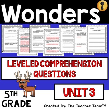 Preview of Wonders 5th Grade Unit 3 Comprehension Questions, 2017 | Printable