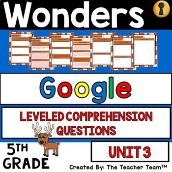 Preview of Wonders 5th Grade Unit 3 Reading Comprehension Questions, 2017 | Google Slides