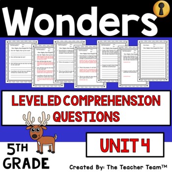 Preview of Wonders 5th Grade Unit 4 Comprehension Questions, 2017  | Printable