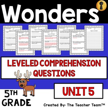 Preview of Wonders 5th Grade Unit 5 Comprehension Questions, 2017 | Printable
