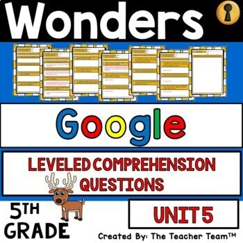 Preview of Wonders 5th Grade Unit 5 Reading Comprehension Questions, 2017 | Google Slides