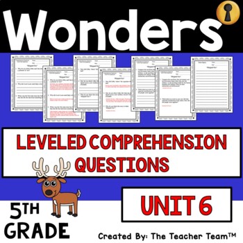Preview of Wonders 5th Grade Unit 6 Comprehension Questions, 2017  | Printable