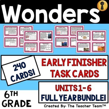 Preview of Wonders 6th Grade Unit 1-6 Early Finisher Task Cards, 2017 | Printable Bundle