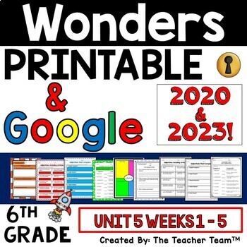 Preview of Wonders 6th Grade Unit 5, 2020-2023 | Printable and Google Slides Bundle