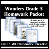 Wonders ELA Grade 5 Unit 1 Week 1-5 Packets: Weekly Outlin