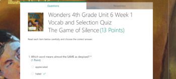 Preview of Wonders 4th Gr Unit 6 Vocabulary and Selection Quizzes as Microsoft Forms Quiz