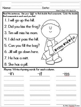 Wonders First Grade: Unit 1-Week 2-Days 1-5 :Work for Each Day by Stacy ...