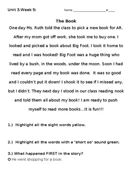 Preview of Wonders First Grade Unit 3 Week 5 Study Guide/Practice