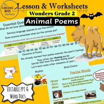 Preview of Wonders Grade 2 Unit 2 Animal Poems (Editable) Companion Resource
