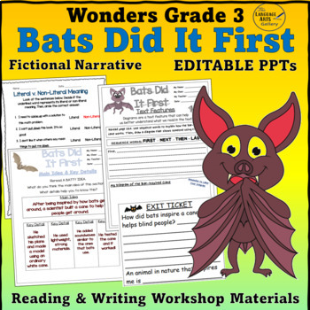 Preview of Wonders Grade 3 Unit 3 Week 4 BATS DID IT FIRST Editable Companion Resource