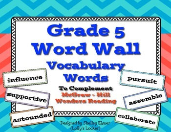 Wonders Grade 5 Vocabulary Cards for Word Walls by Lolly's Locker