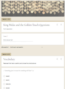 Preview of Wonders King Midas and the Golden Touch Google Forms Selection Test Questions