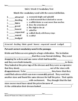 4th grade wonders unit 2 weeks 1 5 vocabulary testsworksheets by debra