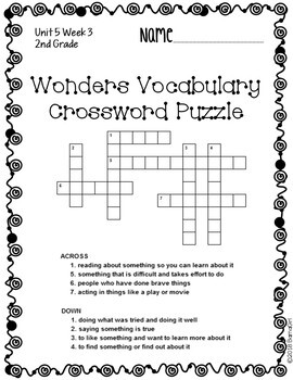 2nd Grade Vocabulary Crossword Puzzle