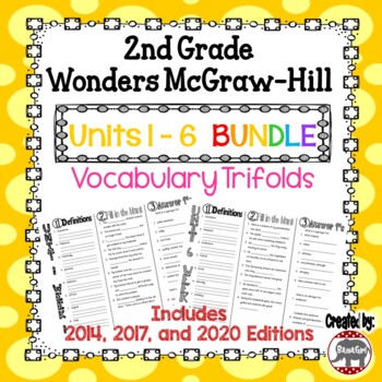 Preview of Wonders McGraw Hill 2nd Grade Vocabulary Trifold - Units 1-6 **Bundle**