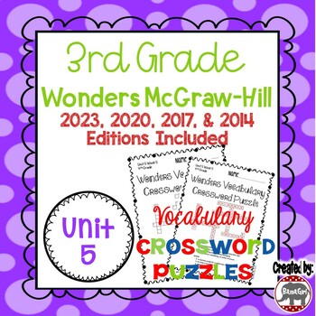 Wonders McGraw Hill 3rd Grade Vocabulary Crossword Puzzles Unit 5 by