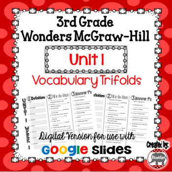 Preview of Wonders McGraw Hill 3rd Grade Vocabulary Trifold - Unit 1 DIGITAL