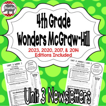 Preview of Wonders 2023, 2020, 2017 McGraw Hill 4th Grade Newsletters/Study Guide - Unit 3