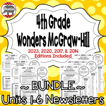 Preview of Wonders 2023, 2020, 2017 McGraw Hill 4th Grade Newsletters Units 1-6 **Bundle**