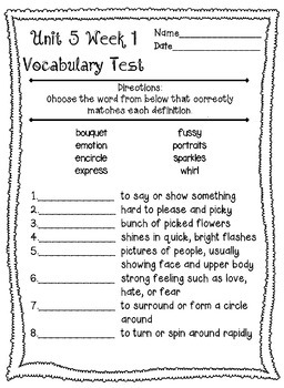 Wonders McGraw Hill 4th Grade Vocabulary Tests - Unit 5 by BamaGirl
