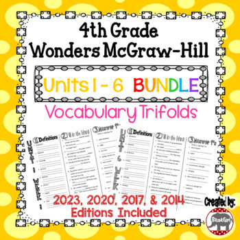 Preview of Wonders McGraw Hill 4th Grade Vocabulary Trifold - Units 1-6 **Bundle**